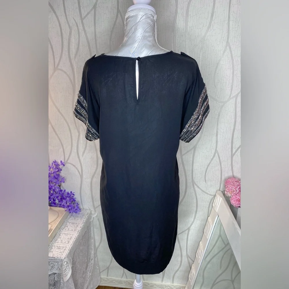𝅺🌷 Vero Moda 🌷 Black Sheer Sparkly Jewelled Shoulder & Sleeve Detail Tunic Dress - Picture 5 of 11